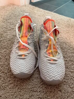 Nike Kids White Knit Sneakers with Orange Rainbow Tongue